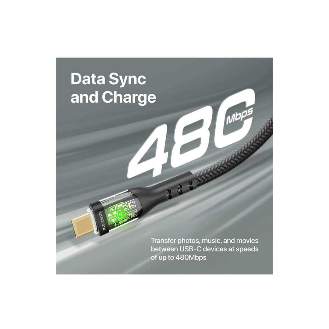 Promate TransLine-CC 60W Power Delivery Ultra-Fast USB-C Cable with Transparent Shells in Qatar Promate TransLine-CC 60W Power Delivery Ultra-Fast USB-C Cable with Transparent Shells in Qatar